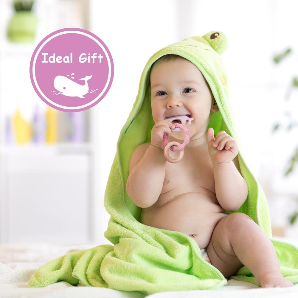 Vicloon Baby Teether Toys, Silicone & Natural Wood Teether Ring, Baby Teething Toys For Babies 0 Months, Silicone Chewable Rings