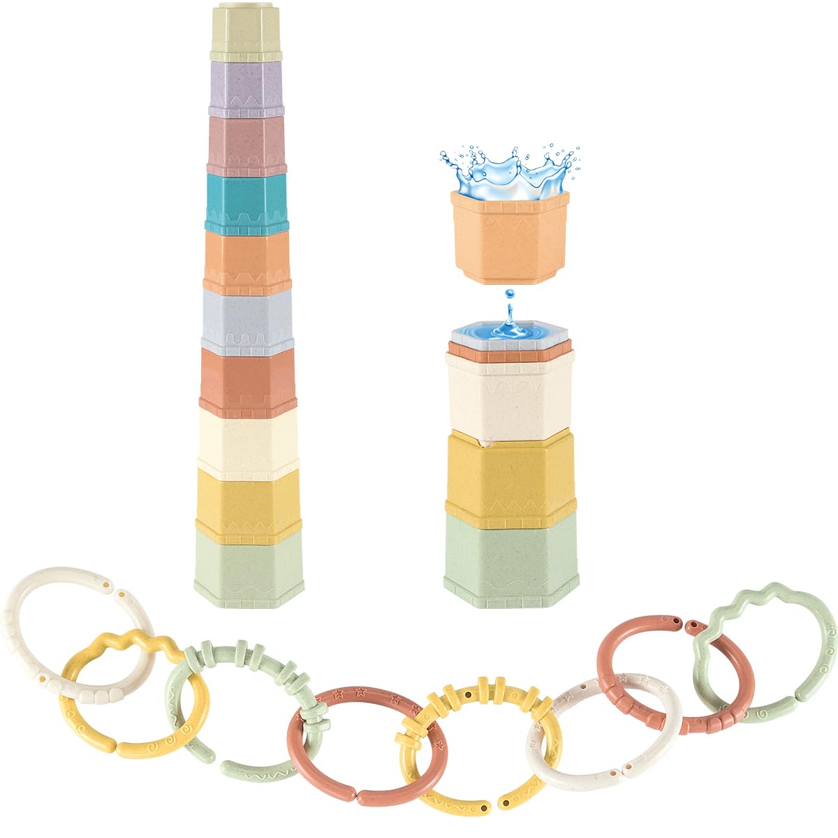 Cosaway 32Packs Baby Toys Set Montessori Toys For Babies 6-12 Months Food-Grade Sensory Toys Infant Stacking Circles Teether Blo