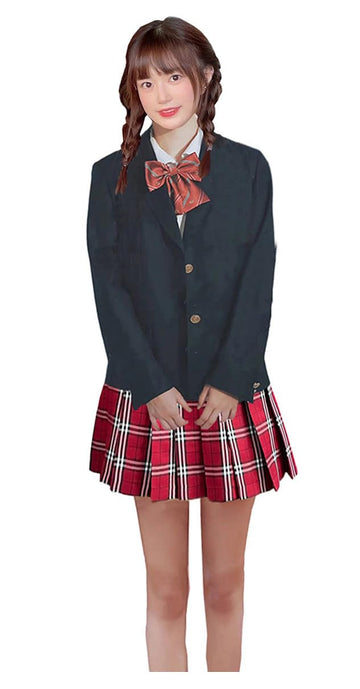 Beautifulfashionlife Women'S Japan School Plain Solid Pleated Costumes Skirts (M,Red White)