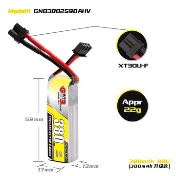 GAONENG 4PCS GNB 2S 7.6V HV 380mAh 90C 180C LiPo Battery with XT30 Connector for 60-130mm Brushless FPV Drone