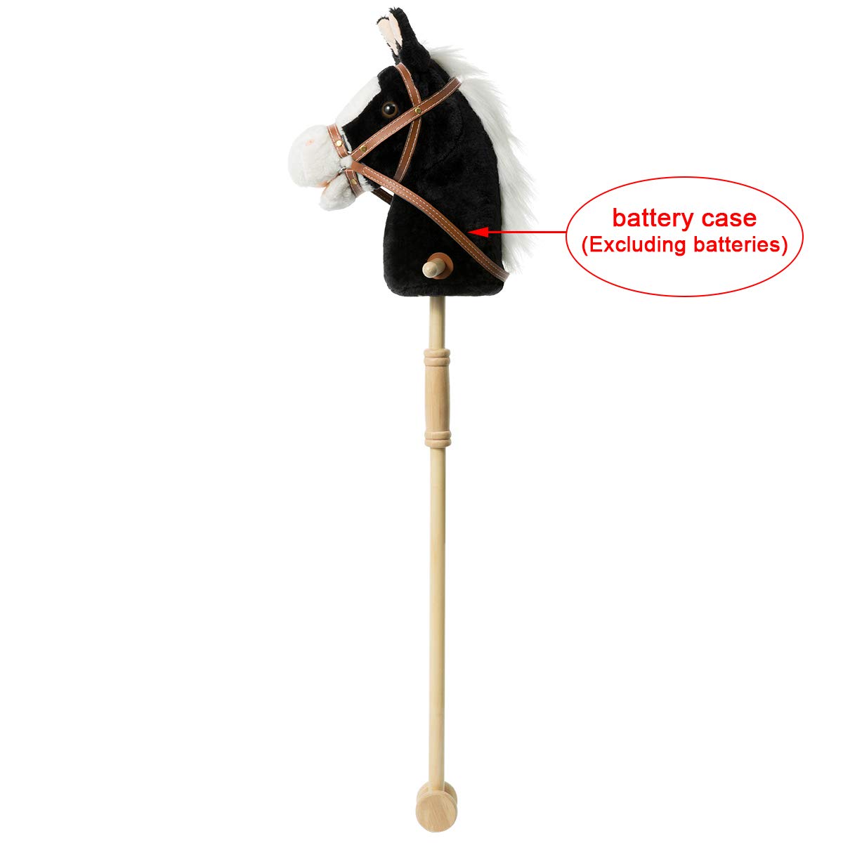 Hollyhome Outdoor Stick Horse With Wood Wheels Real Pony Neighing And Galloping Sounds Plush Toy Black 36 Inches(Aa Batteries Required)