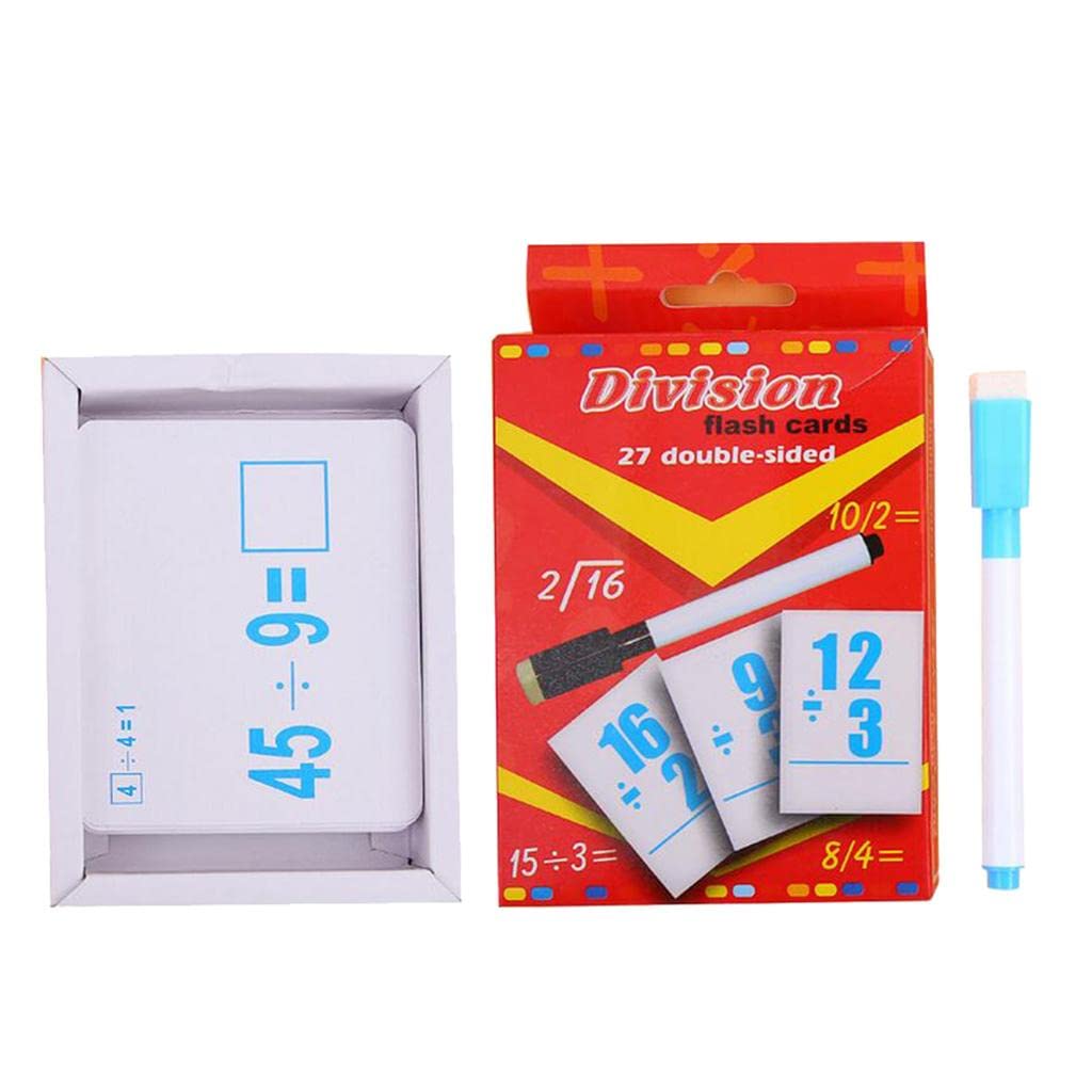 Calandis 27 Pieces Double Sided Educational Arithmetic Flash Cards With Erasable Pen Division