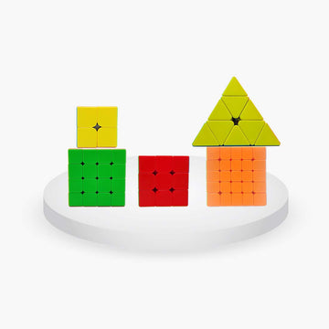 Qwick Click Super Speed Cube Combo Of Triangle Pyramid, 2X2, 3X3, 4X4, And 5X5 Puzzle Cube (Pack Of 5)