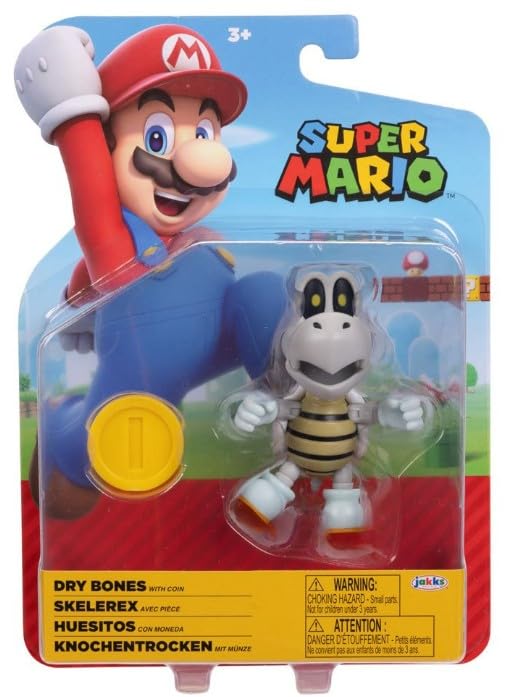 Super Mario Dry Bones Action Figure, 4 Inch, with Coin