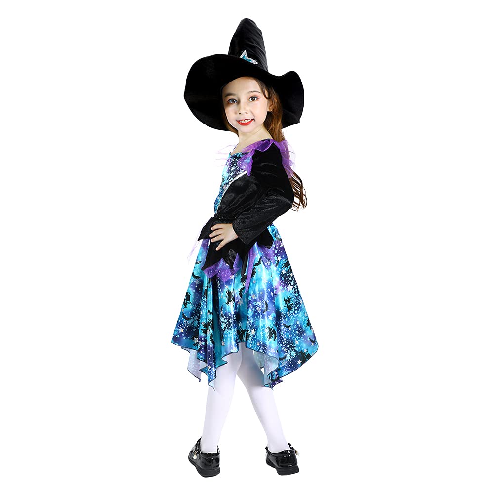 Sincere Party Deluxe Blue Witch Costume With Hat For Girls 7-8Years