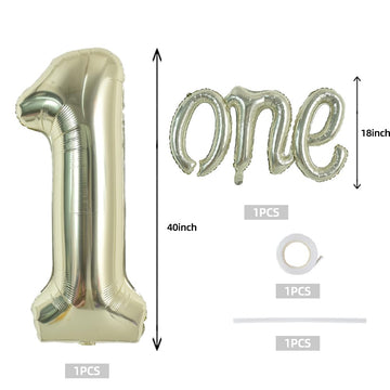 Toniful 40 Inch Giant Light Gold Number 1 Balloon,Mylar Foil Script Cursive Letter 1 Balloon Banner For Boys Girls Kids First Bi