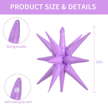 Toniful 4 Pcs 22Inch 4D Light Purple Explosion Star Mylar Balloons 14Point Star Balloons For Party Backdrop Christmas,New Year B
