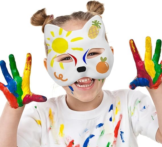 Minrnovas Cat Mask,3/5/10PCS Therian Mask White Cat Masks Blank DIY Halloween Mask (10)