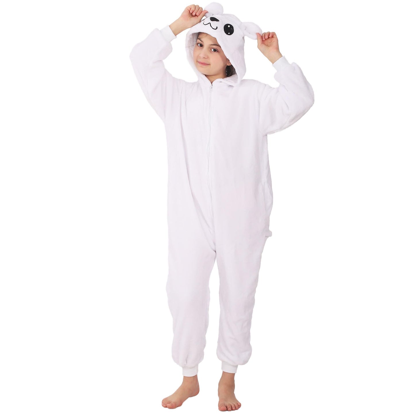 Wafunne Animal Onesie Costume For Kids Child Boys Girls Womens Mens Cosplay Halloween Costumes Easter Onesies White Polar Bear M