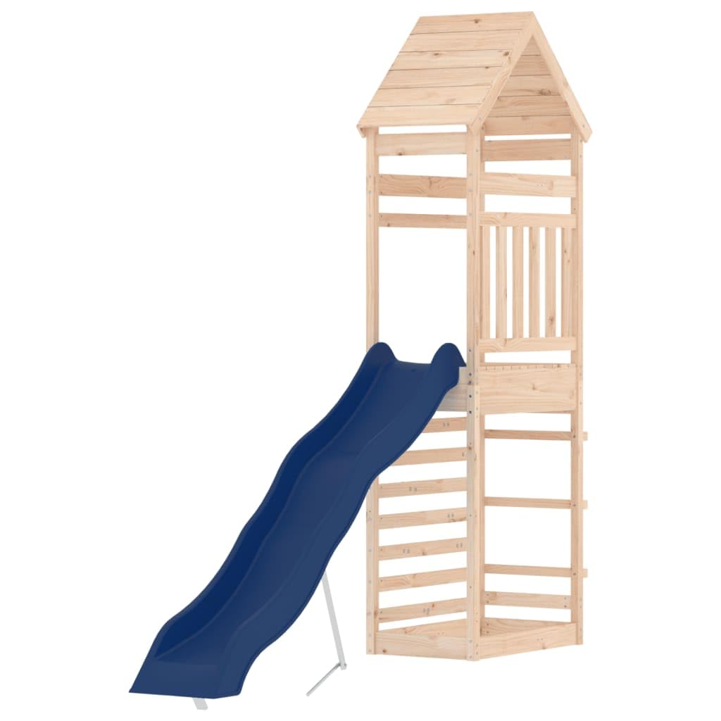 vidaXL Solid Pine Wood Outdoor Playset: Multi-Activity Backyard Playground with Slide, Sandpit and Rock Wall for Children