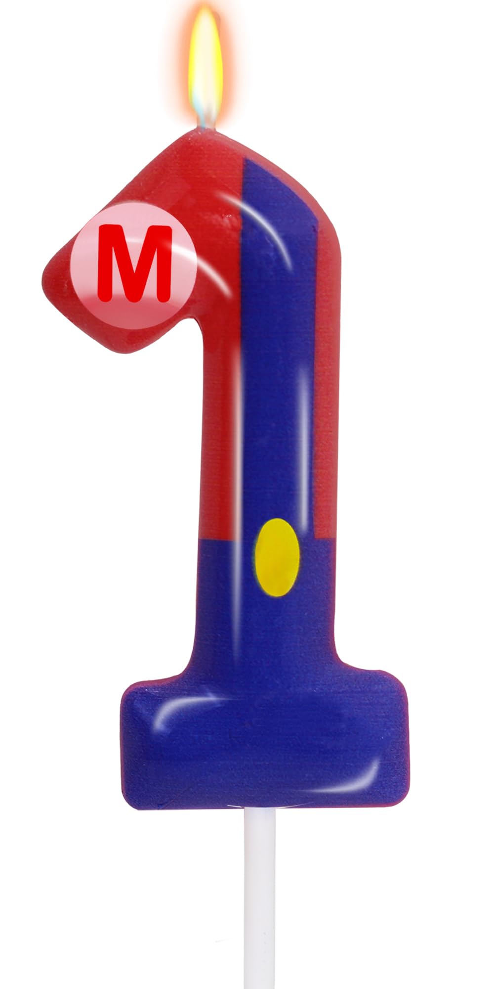 Blue Red 1st Birthday Candle for Boys Girls - Birthday Party Cake Decorations, Number 1 Cake Topper, Cartoon Game Themed Party D