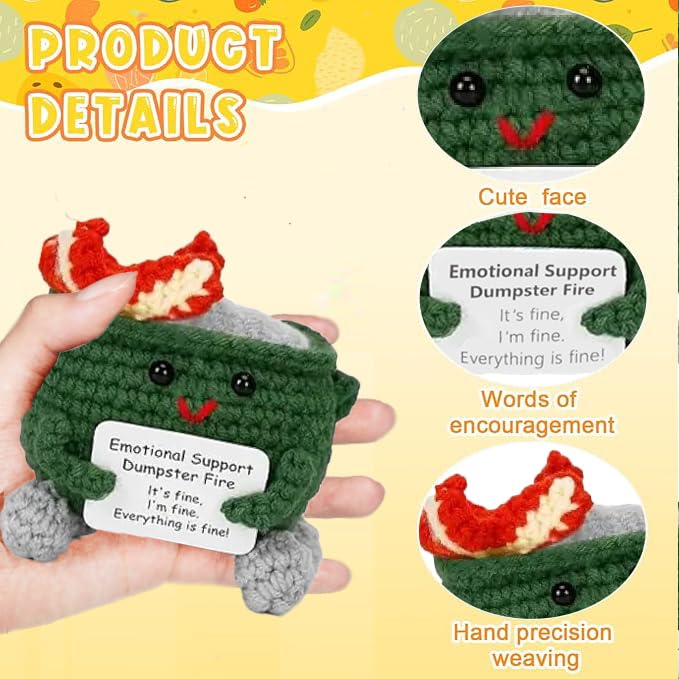 7 Pack Emotional Support Dumpster Fire, Handmade Crochet Dumpster Fire Doll, With Encouragement Card, Desk Decor Gifts For Frien