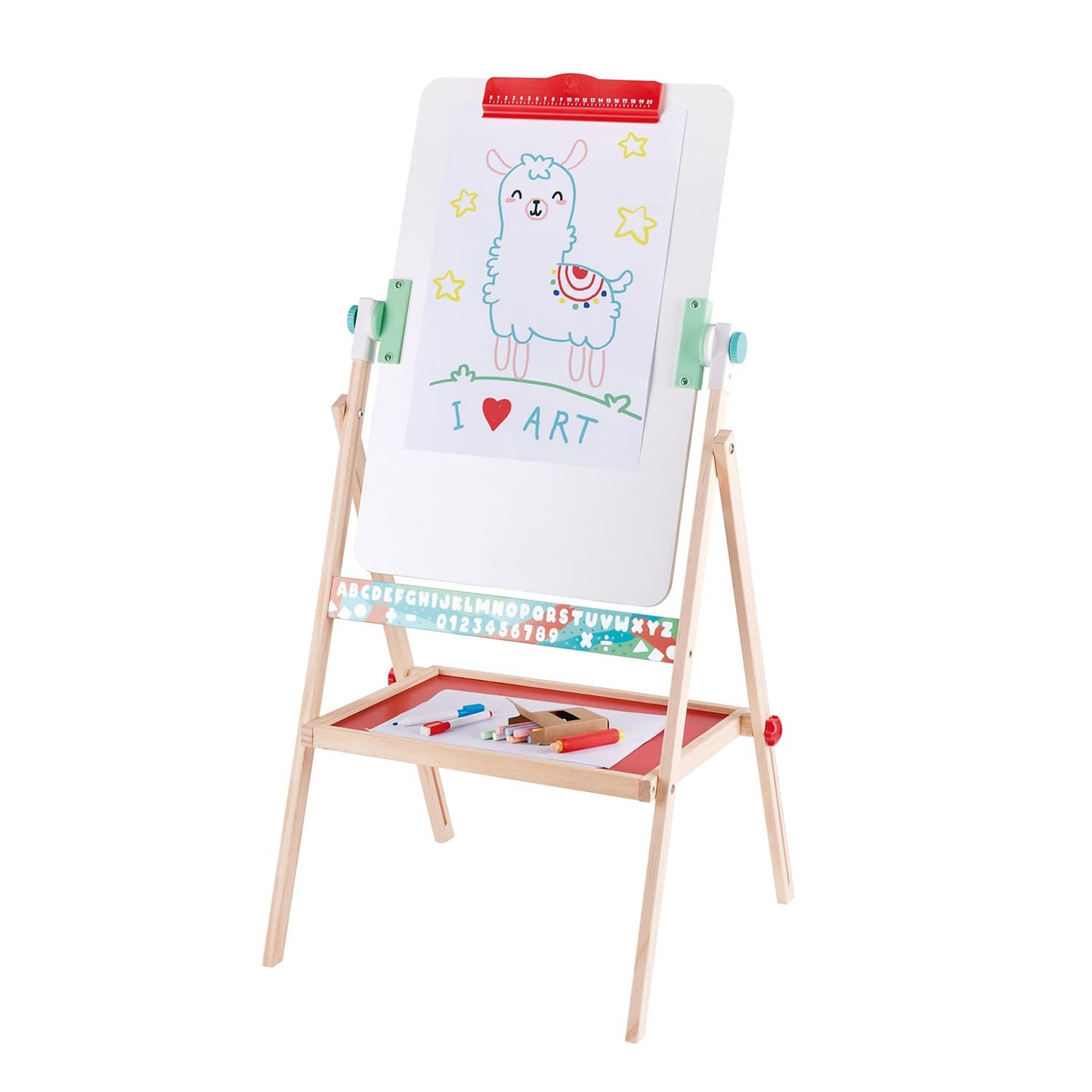 Hape Standing Flip Flat 2 Sided Kids Artwork Easel with Chalk Blackboard and Marker Whiteboard, Includes 4 Chalks, 2 Marker Pens