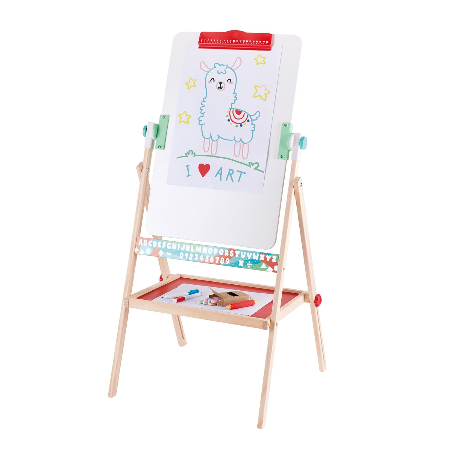 Hape Standing Flip Flat 2 Sided Kids Artwork Easel with Chalk Blackboard and Marker Whiteboard, Includes 4 Chalks, 2 Marker Pens