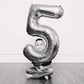 Silver 5 Balloon, Number Balloons 40 Inch, 5Th Birthday Balloon Decorations, Silver And Black Party Supplies, 5 Number Balloons,