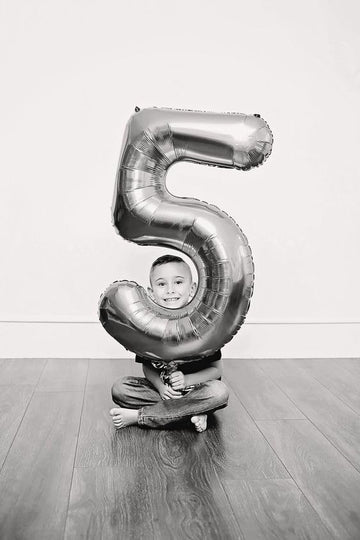 Silver 5 Balloon, Number Balloons 40 Inch, 5Th Birthday Balloon Decorations, Silver And Black Party Supplies, 5 Number Balloons,