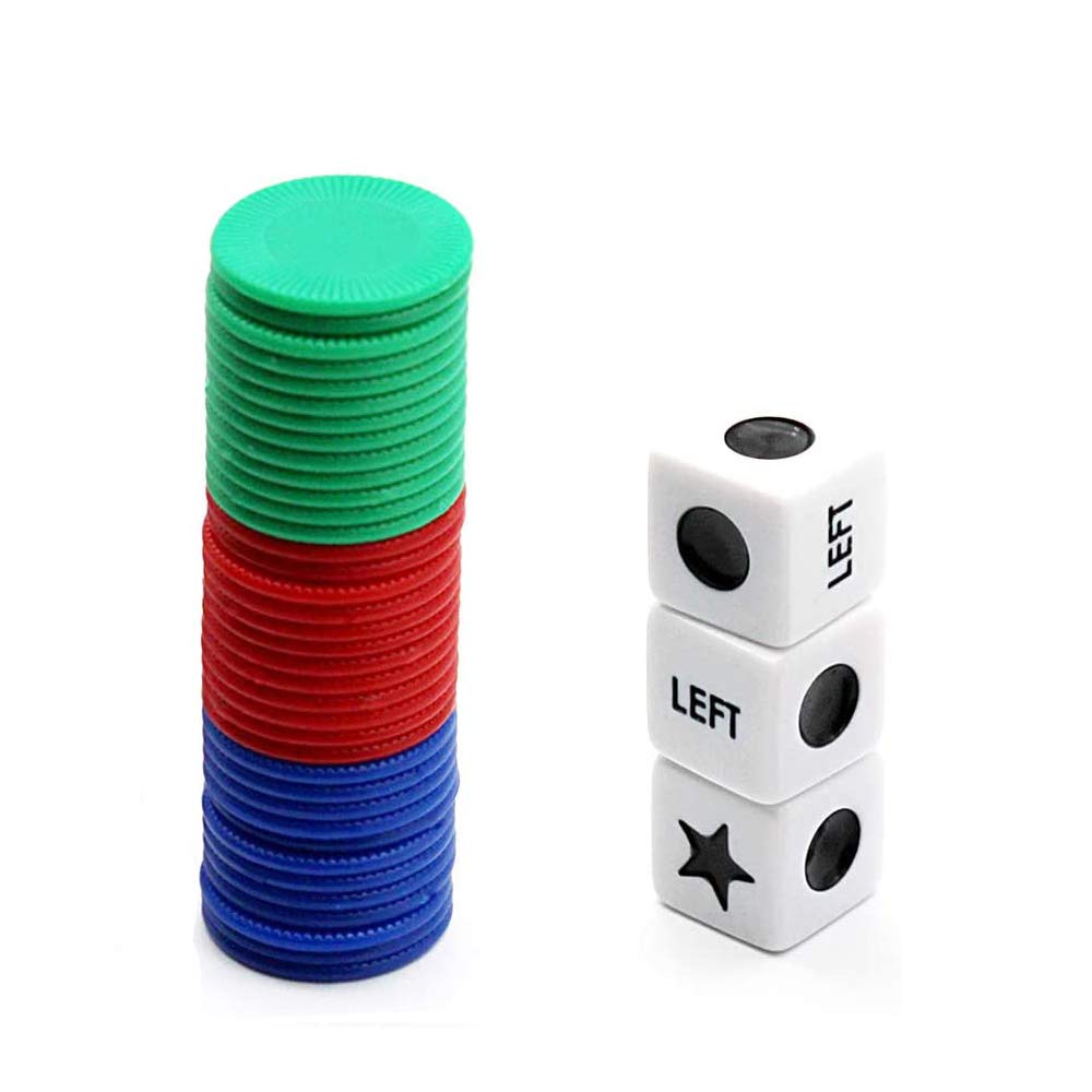 Befantasway Right Left Center Dice Game Set With 3 Dices& 36 Chips - Colorful