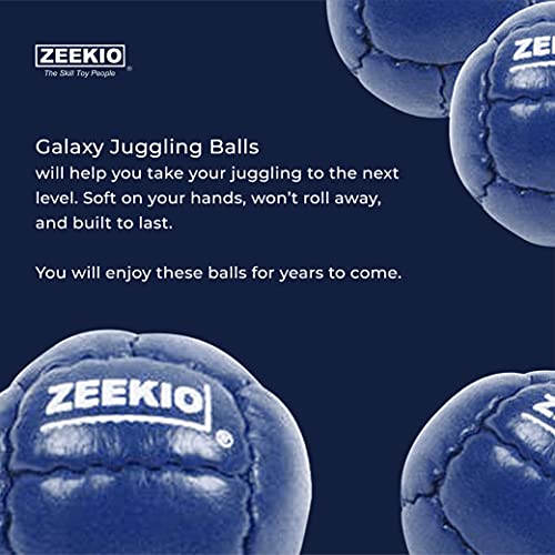 Zeekio Galaxy Juggling Balls - Premium 12 Panel Genuine Leather Balls - 130G - 67Mm - Pack Of 3 Dark Blue