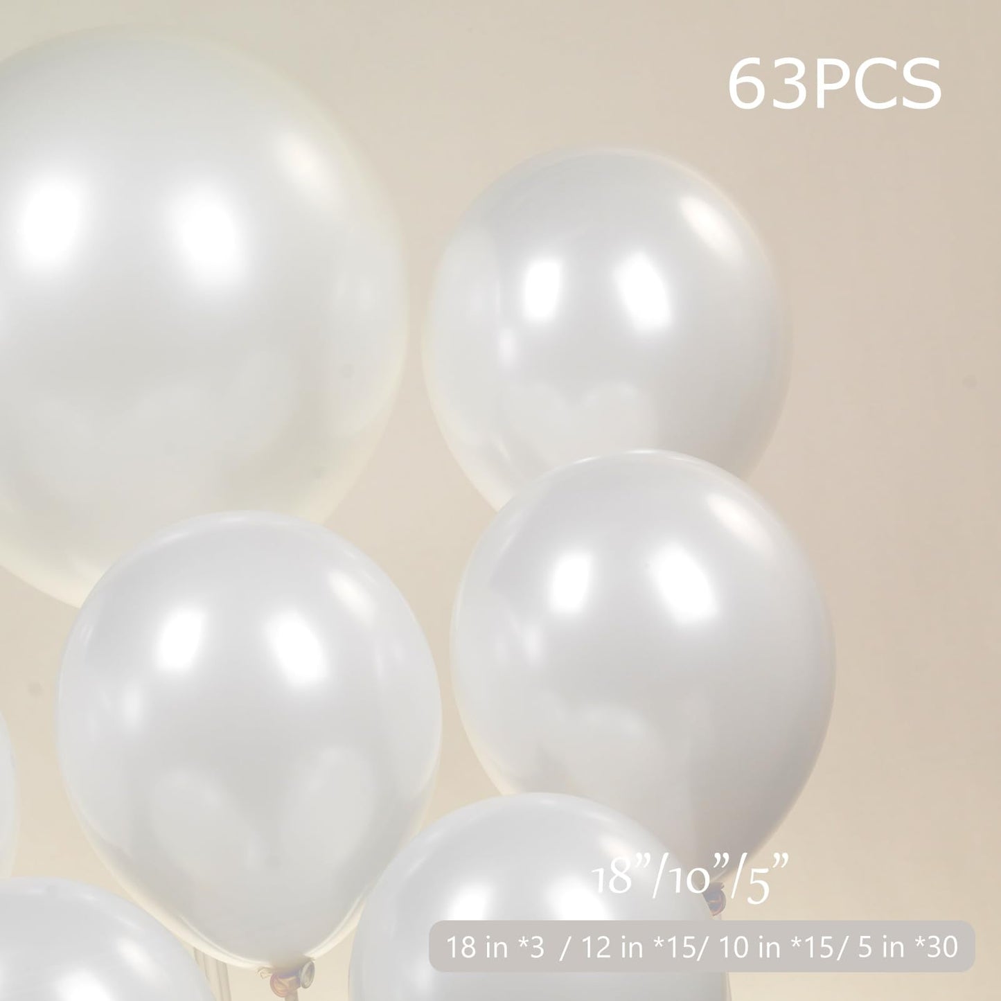 Pearl White Double-Stuffed Balloons Different Sizes 63 Pack 18/12/10/5 Inch Standard White Balloon Garland Kit For For Wedding B