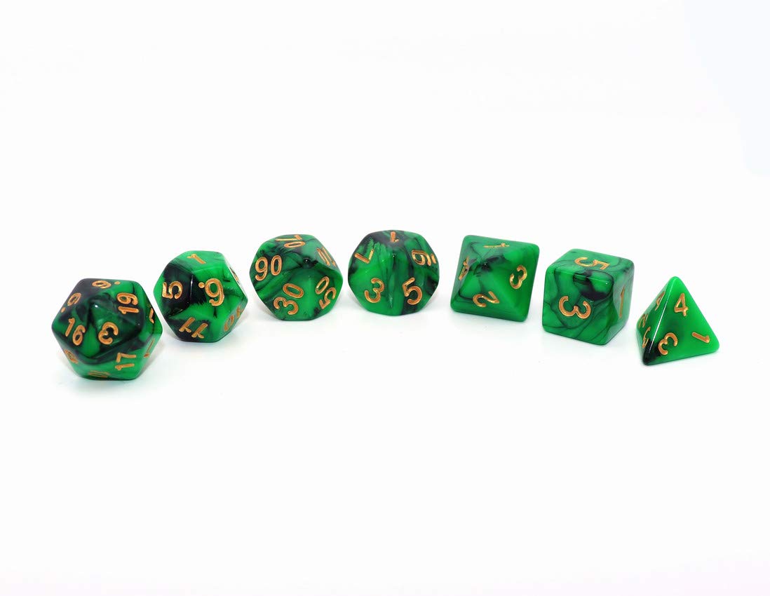 Creebuy Green Mix Black Dice Set Dnd Polyhedral Dice For Dungeon And Dragons D&D Rpg Role Playing Games 7-Die Set