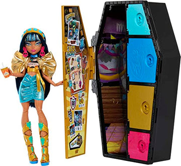 Monster High Skulltimate Secrets Doll Set - Cleo De Nile with Dress-Up Locker, 19+ Surprises, Plastic, 1 Unit