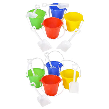 The Dreidel Company Beach Day Playsets (Pack of 8) 4.25'' Sand Bucket Play Set Box Includes, 1 Pail, 1 Shovel Toy for Boys and G