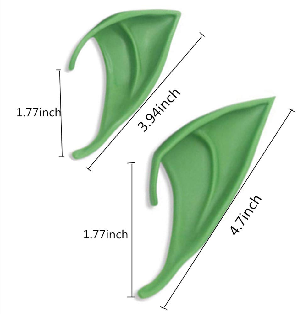 Aweilan Fairy Pixie Soft Elf Ears Cosplay Accessories Halloween Party Pointed Prosthetic Tips Ear (2 Pairs) (Green)