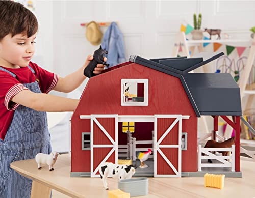 Terra By Battat Wooden Animal Barn Toy Set - 20 Pcs Farm Pretend Play for Kids & Toddlers Ages 3+, One Size, Natural Wood Color