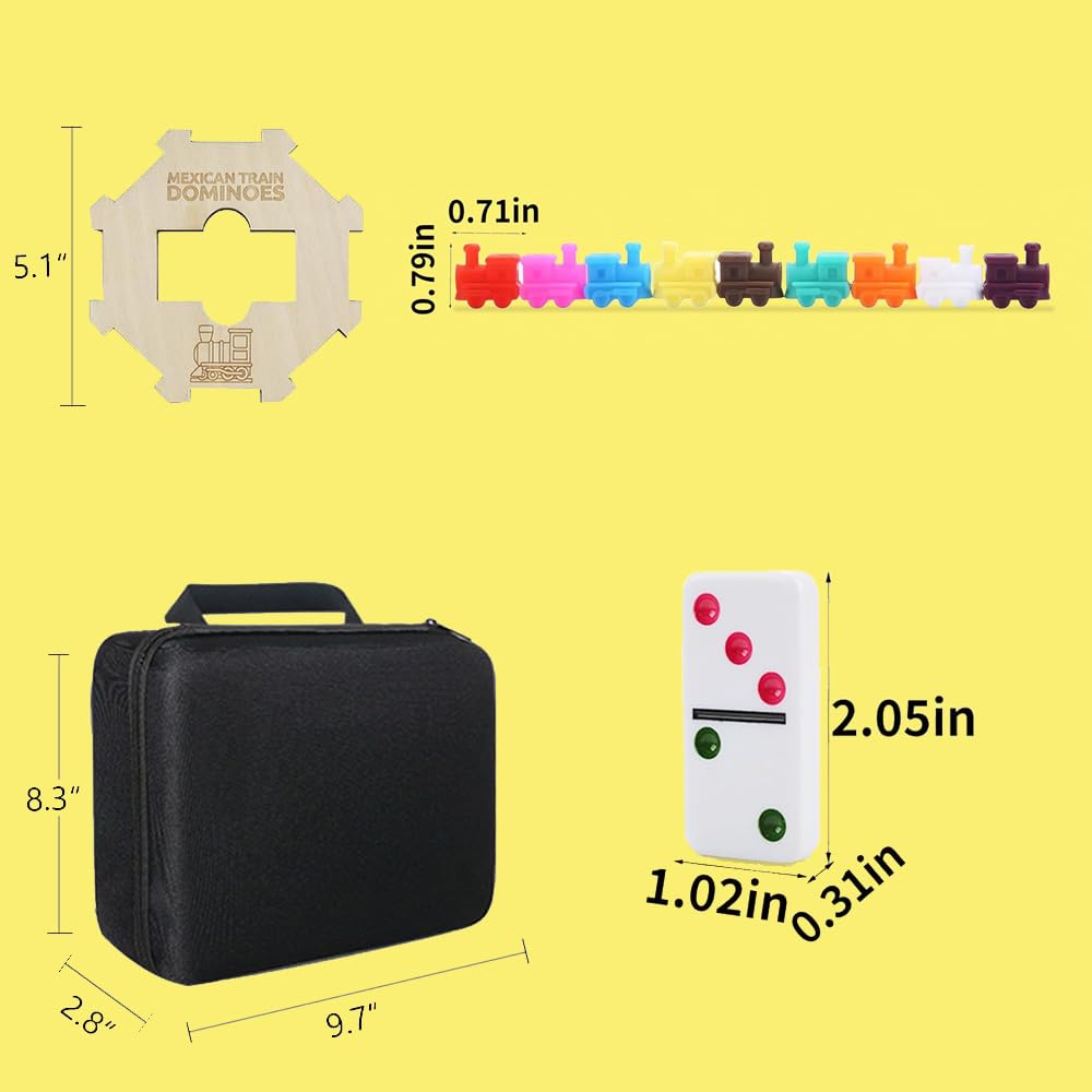 ESSAJOY Double 12 Mexican Train Dominoes, 91 Tiles Dot Dominoes Games in Portable Case with 9 Trains Instruction Booklet Score P