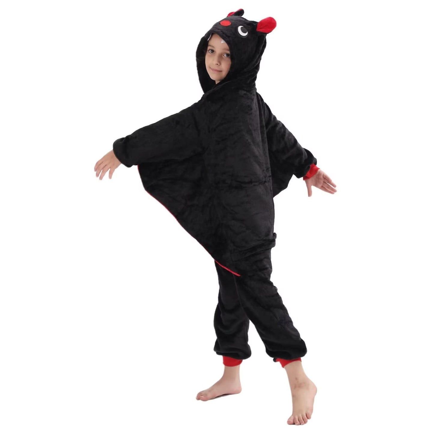 Lobujou Kids Onesie Costume For Boys Girls Halloween Animal Cosplay One Piece Flannel Hooded Black Bat L