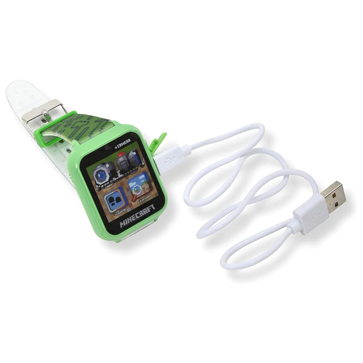 Accutime Microsoft Minecraft Green Educational Learning Touchscreen Smart Watch Toy For Boys, Girls, Toddlers - Selfie Cam, Learning Games, Alarm, Calculator, Step Tracker & More! (Model: Min4045Az)