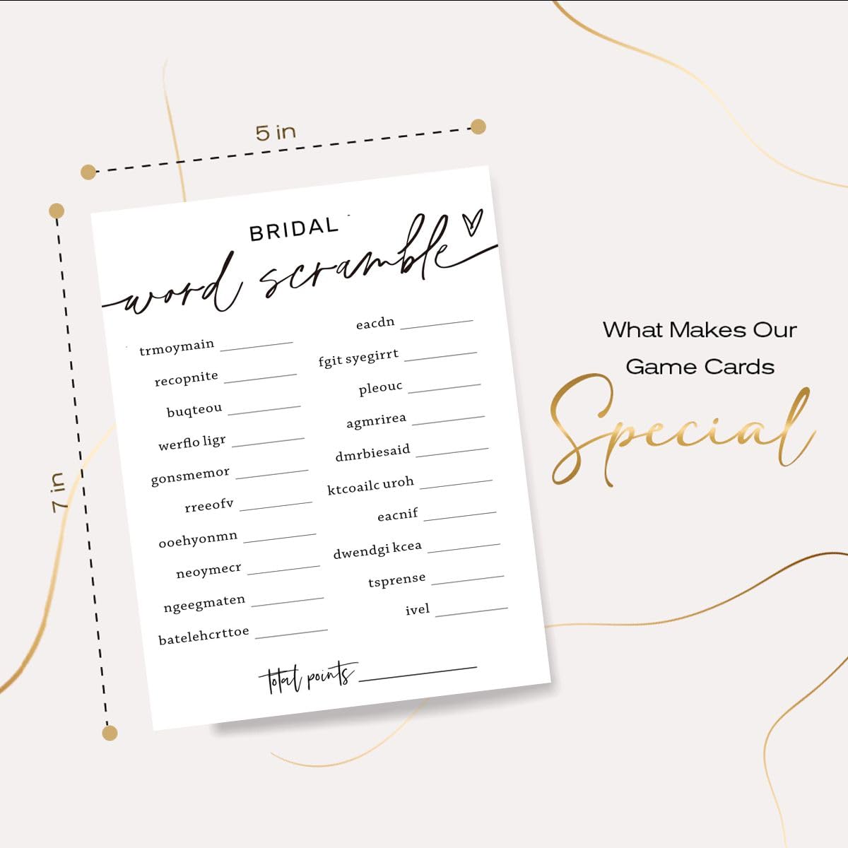 Wedding Shower Games Cards, Bridal Word Scramble, 25 Game Cards with 1 Answer Card, Engagement Party Wedding Games for Guests, M