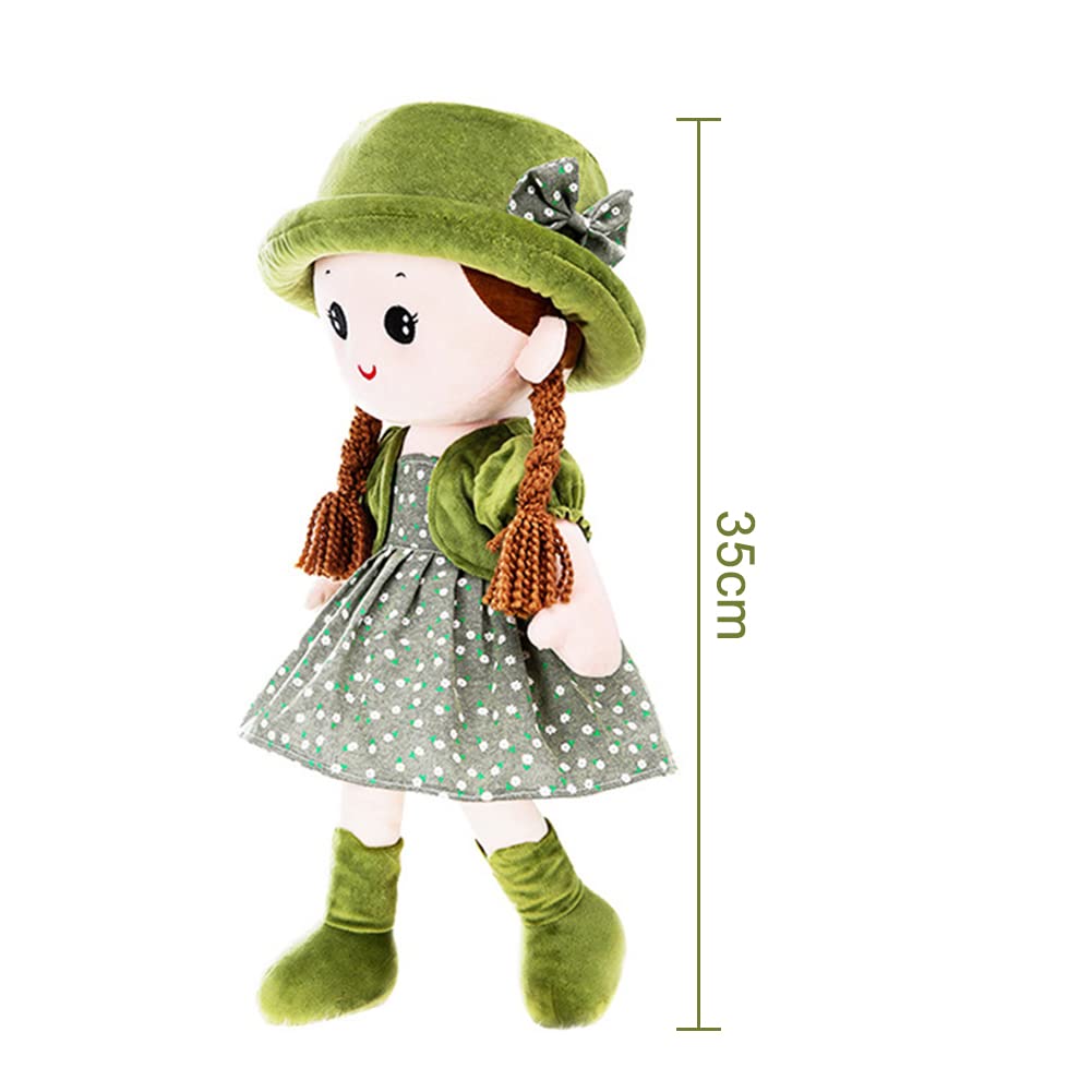 Ikasus Plush Stuffed Princess Doll With Clothes, Hat & Skirt, Cute Soft Cuddle Baby Girl Doll For Kids, Green