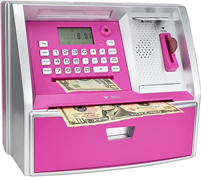 Like Talking Atm Savings Bank, Digital Piggy Bank, Atm Money Coins Machine For Kids Birthday Gift (Pink/Silver)