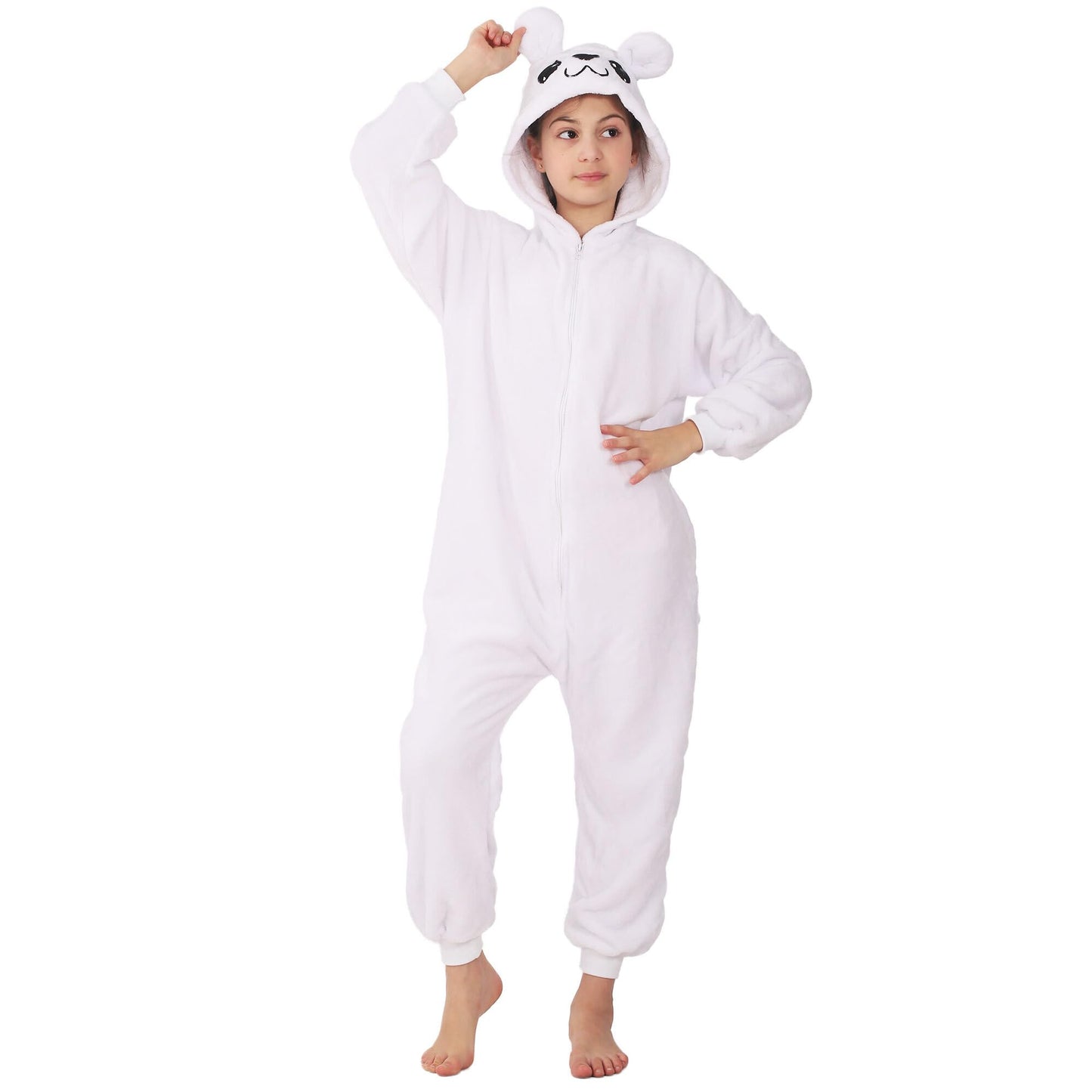 WAFUNNE Animal Onesie Costume for Kids Child Boys Girls Womens Mens Cosplay Halloween Costumes Easter Onesies White Polar Bear 140