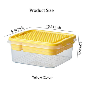 Toys Storage Organizer Bins For Lego, Building Blocks Storage With Building Baseplate Lid, Storage Containers For Building Brick Storage Plastic Stackable Organizer Bin Toy Chest (Yellow)