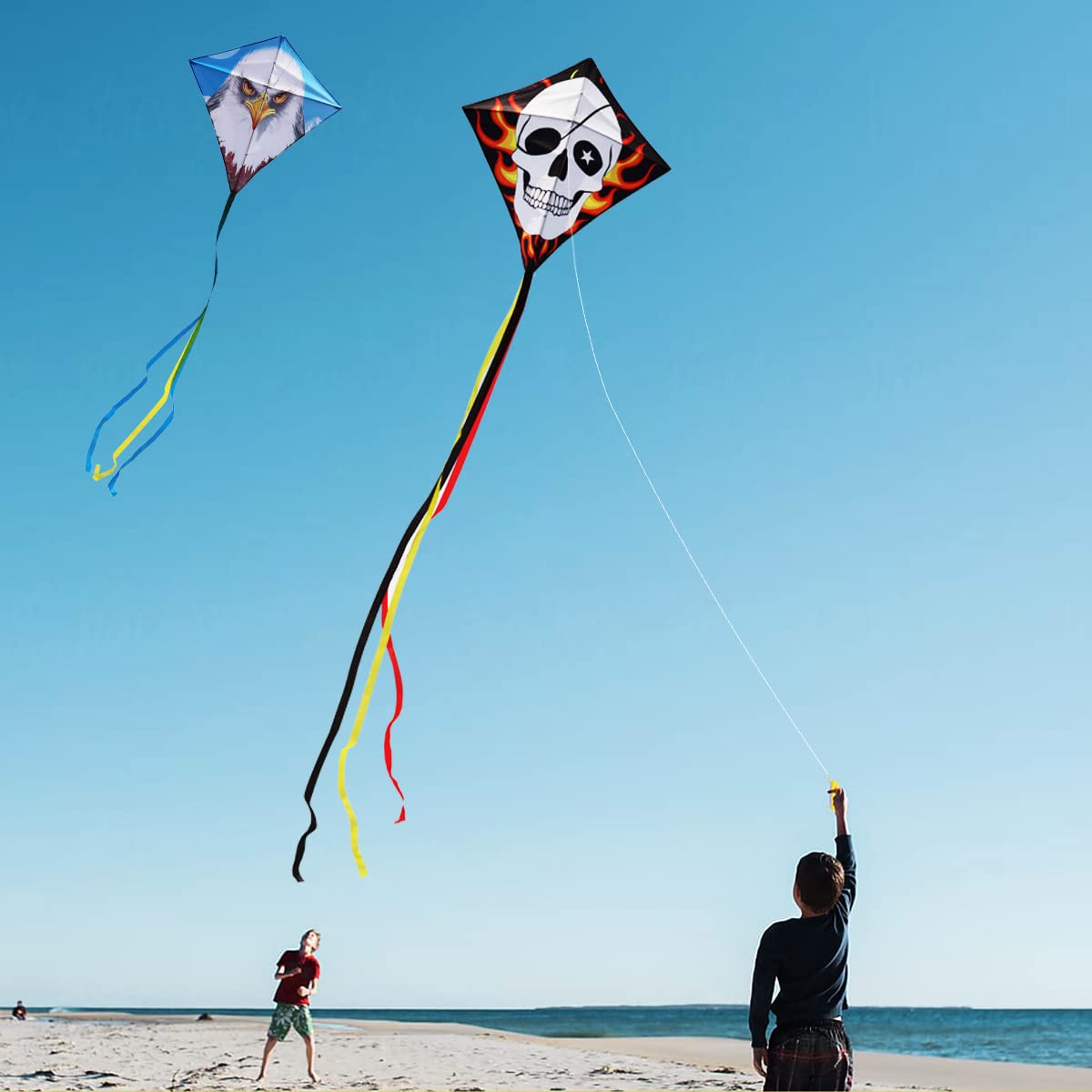Honbo Beach Eddy Kites For Adults Easy To Fly,Eagle+Skull Diamond Kite For Kids Ages 4-10, Kite Handle(Eagle+Skull)