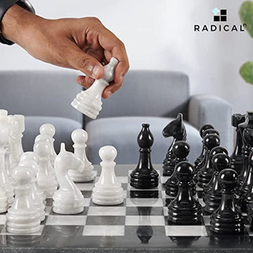 Radicaln Marble Chess Set Storage Box 15 Inches Black And White Handmade Chess Sets For Adults - Chess Board & 32 Chess Pieces - Board Chess Game
