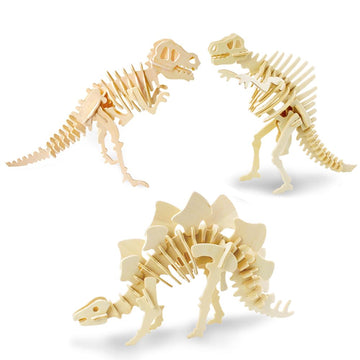 Georgie Porgy 3D Wooden Puzzles For Kids Toys Construction Woodcraft Kits Diy Model Puzzle Kits Birthday Gifts Pack Of 3 (T-Rex Spinosaurus Stegosaurus)
