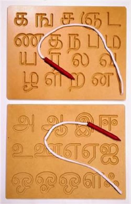 Mojo Toys Wooden Reversible Tamil Writing Alphabet Vowels Consonants Tracing Boards Slate With Dummy Pencil Learning Board Games