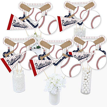 Big Dot Of Happiness Batter Up - Baseball - Baby Shower Or Birthday Party Centerpiece Sticks - Table Toppers - Set Of 15