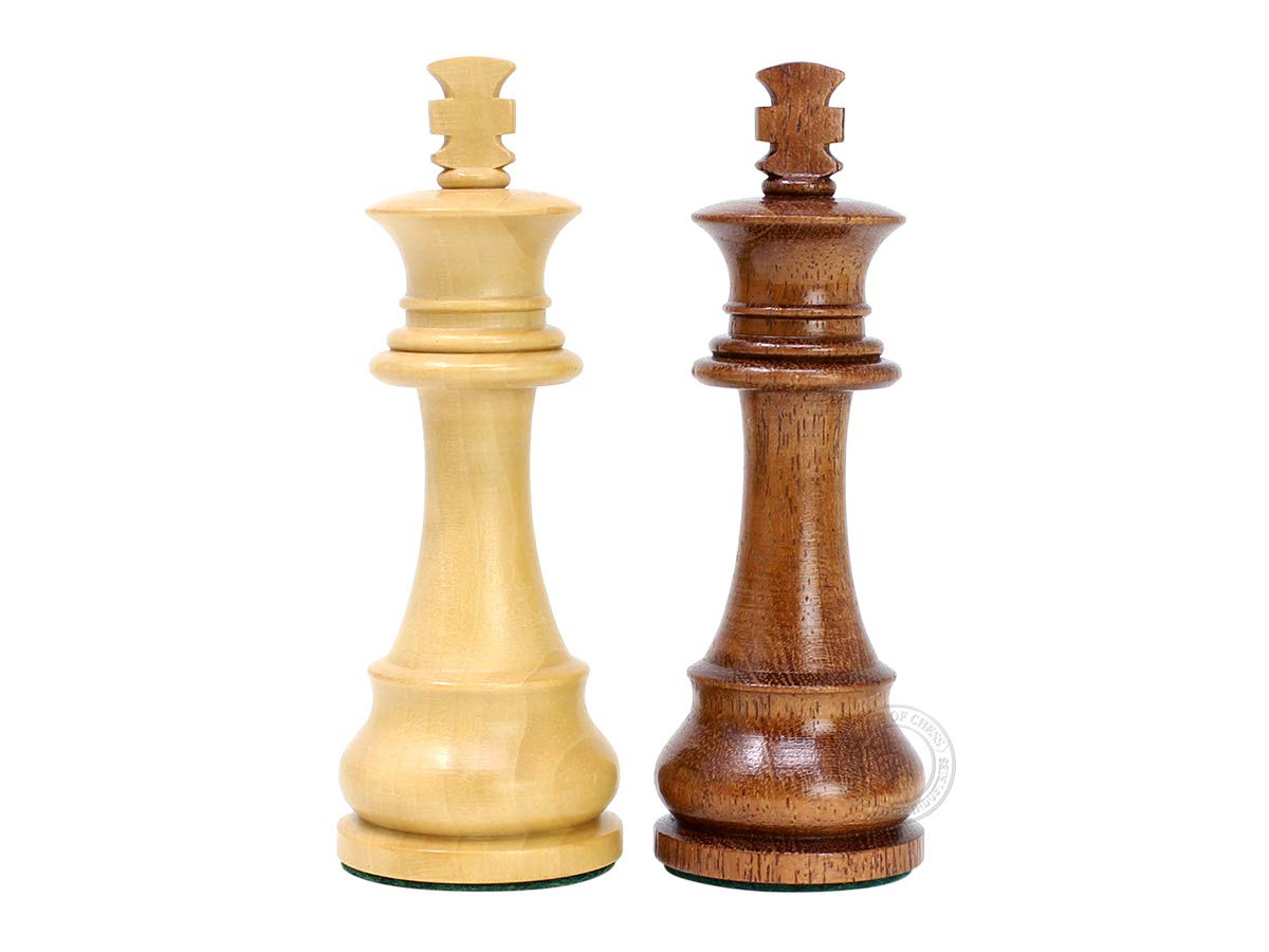 House of Chess - Tournament Chess Set Pieces - Unique Staunton Golden Acacia Wood/Boxwood - King Height: 3.75'' (95 mm) - 2 Extr