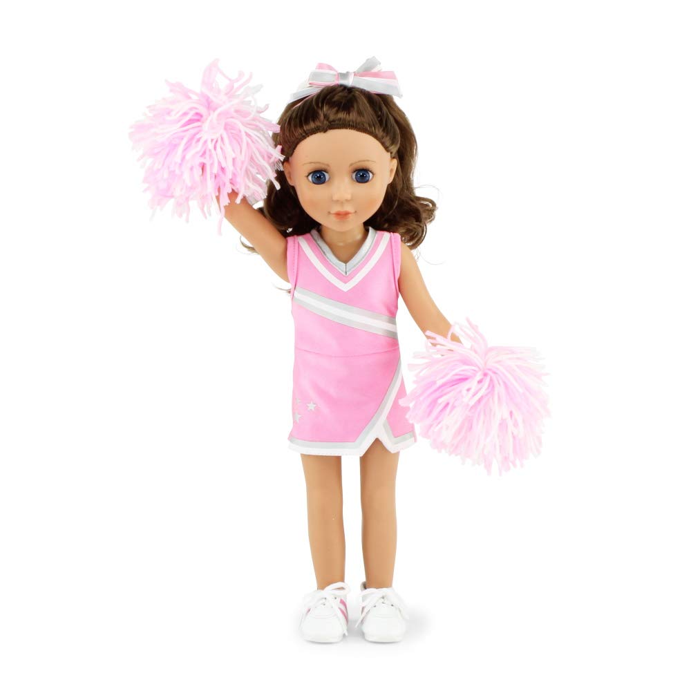 Emily Rose 14 Inch Doll Clothes | Pink 14'' Doll Cheer Cheerleader Outfit, Includes Pom-Poms, Bloomers, Hair Tie And Shoes | Fit