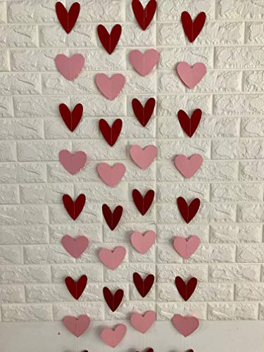 80 Heart Garland Red & Pink- Valentines Day Decoration, Hanging Hearts, Valentines Day Banner, Hanging Valentines Garland, Valen
