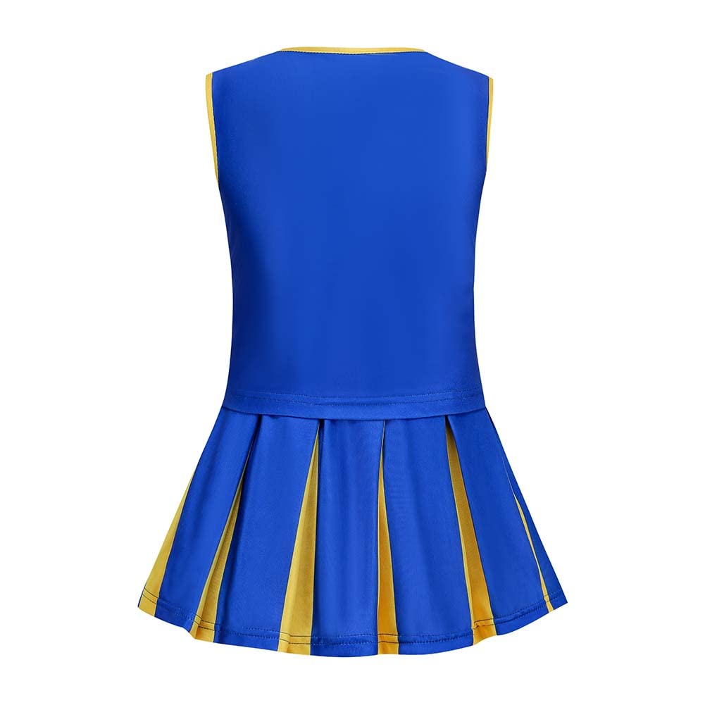 Lmyove Cheerleader Costume For Girls, Cheerleading Outfit For Kids With Pom Pom, Child Halloween Costume Dress Uniform, Blue & Yellow, 4-5T