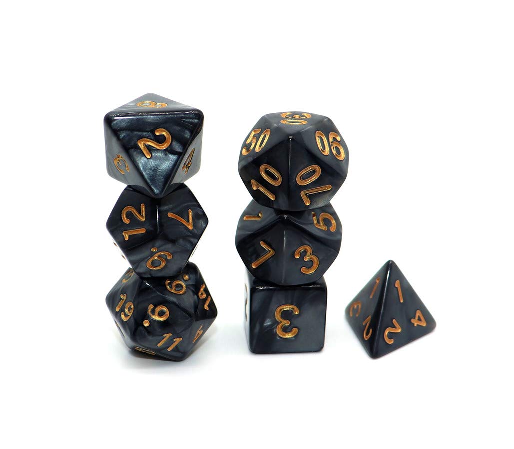 Polyhedral Dnd Dice Set Pearl Black For Dungeon And Dragons D&D Pathfinder Rpg Mtg Dice D20 D12 D10 D8 D6 D4
