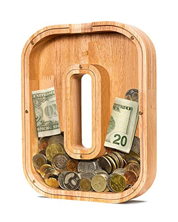Summidate Wooden Letter Piggy Bank| Piggy Bank For Boys Girls Toddler| Alphabet O Money Bank| Coin Bank Birthday Gift For Kids|2024 Graduation Money Box (O)