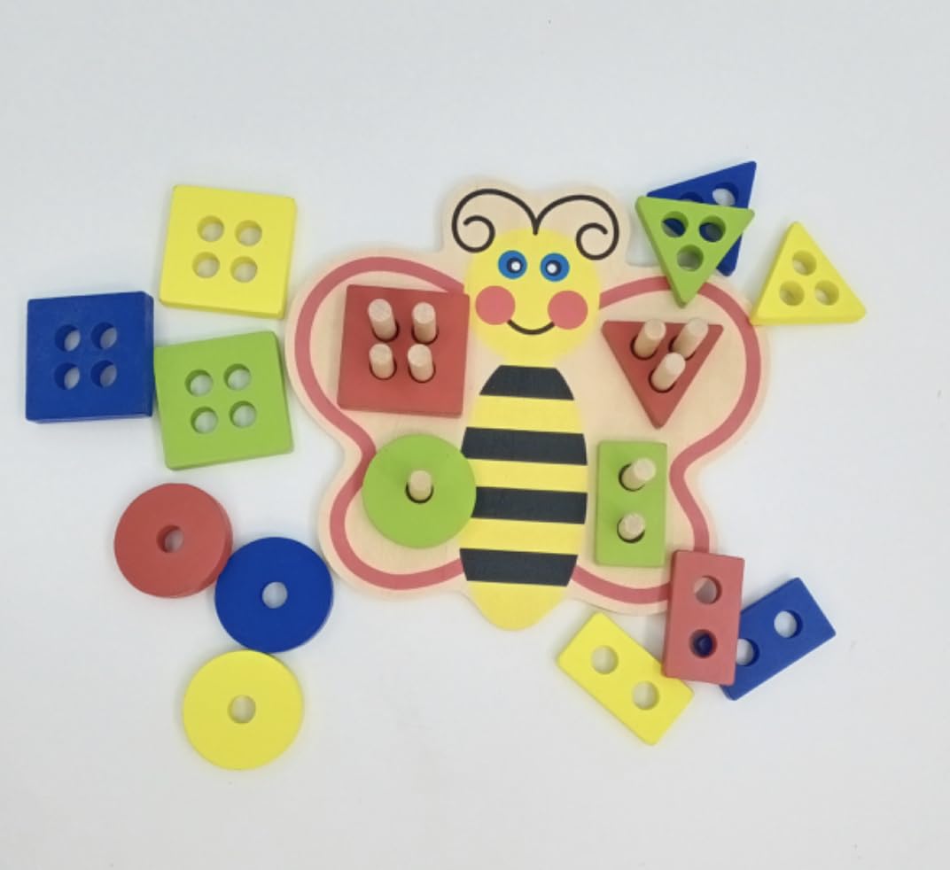 Toyartsy Butterfly Sort & Stack Wooden Peg Board Shapes Colors Geometric Pattern Recognition | Early Education Preschool Montess