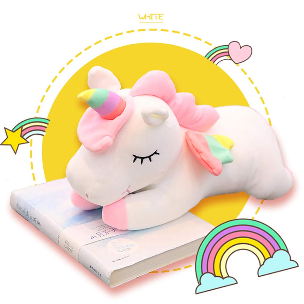 Aixini Plush Unicorn Stuffed Animal Pillows Toy, 17.72 Inch Cute Soft White Unicorn Plushie With Rainbow Wings