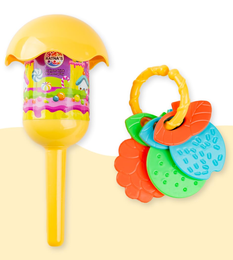 RatnaS Lovely Rattle With Fruit Shaped Teething Toys, Shake & Roll, Sweet Sound, Sensory Development Toy, Non Toxic, Easy To Ho